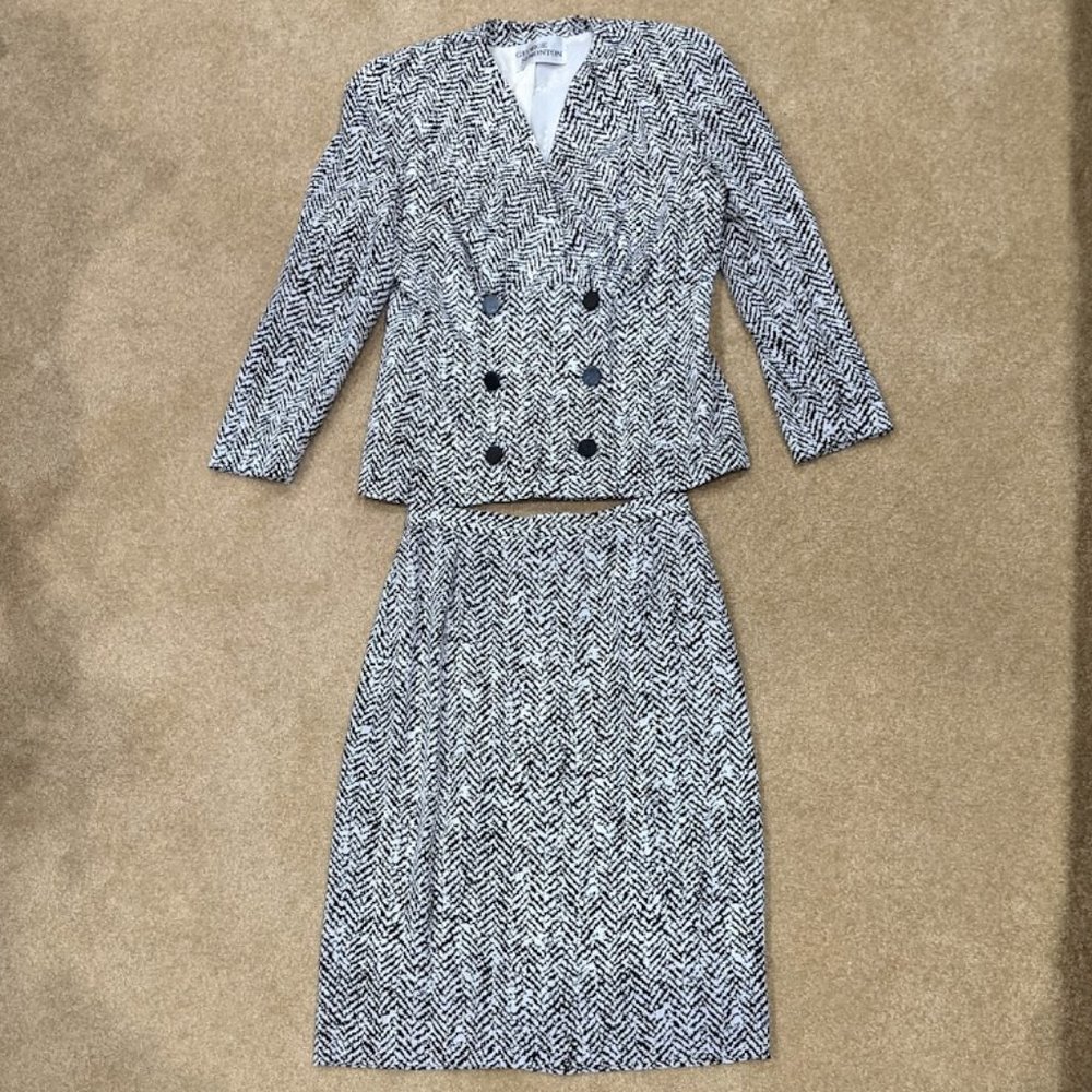 Vintage George Simonton Skirt Suit Black & White Patterned - Picture 2 of 10